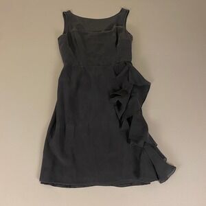 Rickie Freeman Teri Jon Silk Dress Size‎ 6 Gray Ruffle Sleeveless Party Cocktail